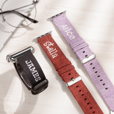 Bande de montre Apple Watch personnalisée en toile de broderie de nom