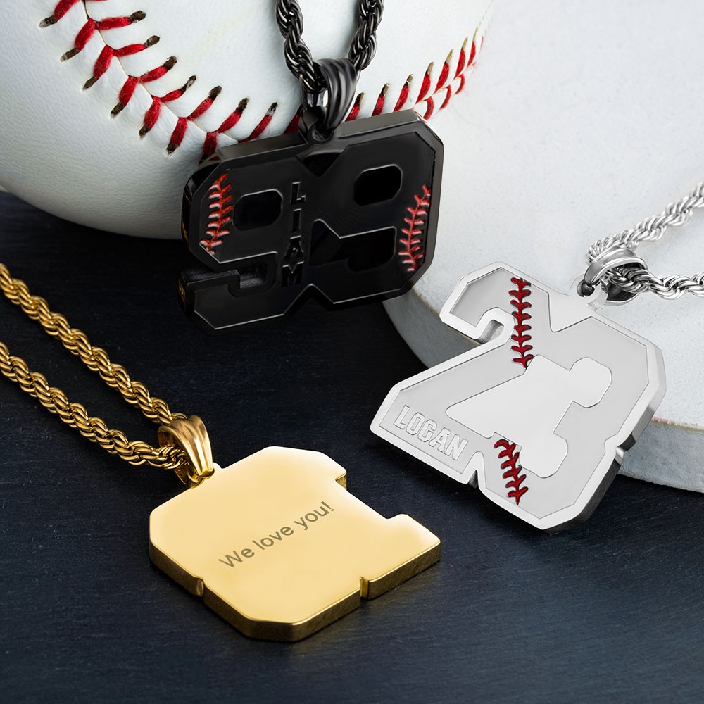 Silver Number Necklace Personalized Number Necklace Baseball Pendant Necklace For Boys Sports Fan Gold Numbers Dainty Initial Necklace