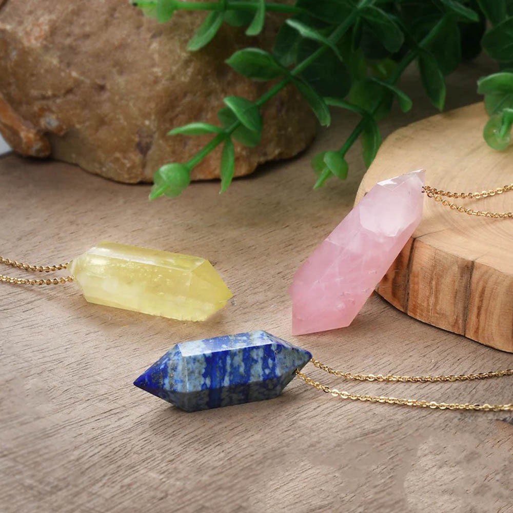 Custom Number Healing Crystal Hexagon Point Necklace