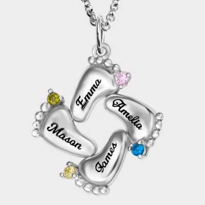 4 Baby Feet Birthstones Necklace for Mother