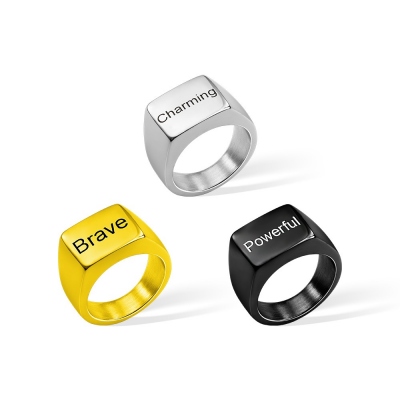 Men's Engraved Ring Stainless Steel Promise Rings, Black/Silver/Gold Plated Matte Finish Personalized Ring, Custom Men's Gifts for Him