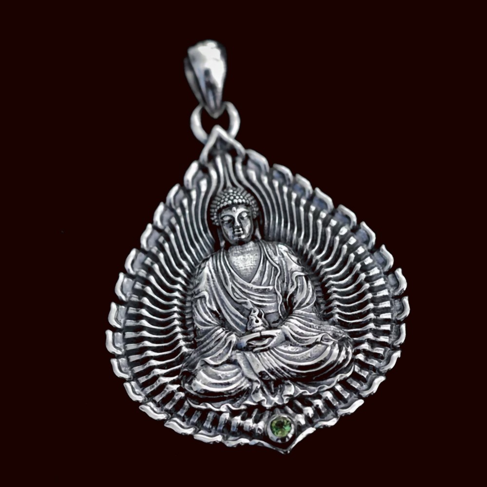 Silver Buddha Necklace Lotus Buddha Pendant with Custom Gemstone, Buddha on a Lotus Flower Pendant Necklace, Medicine Buddha Jewelry