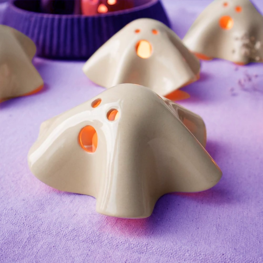 Handmade Ceramic Ghost Tea Light Holder, Cute Ghost Light Oranment