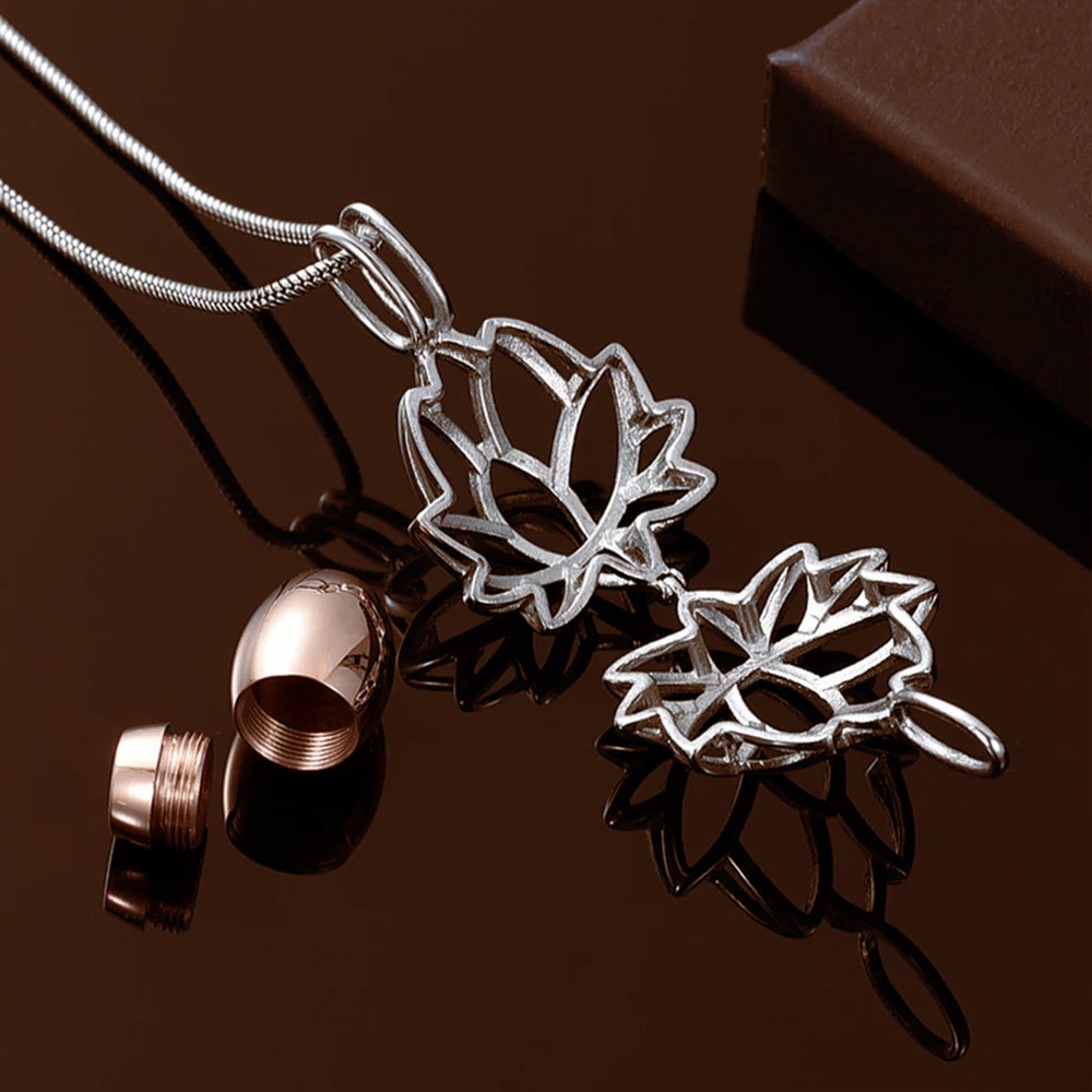 Personalized Lotus Locket Cremation Urn Necklace for Ashes for Women/Pet Loss/Baby Cremation Jewelry, Memory Gift