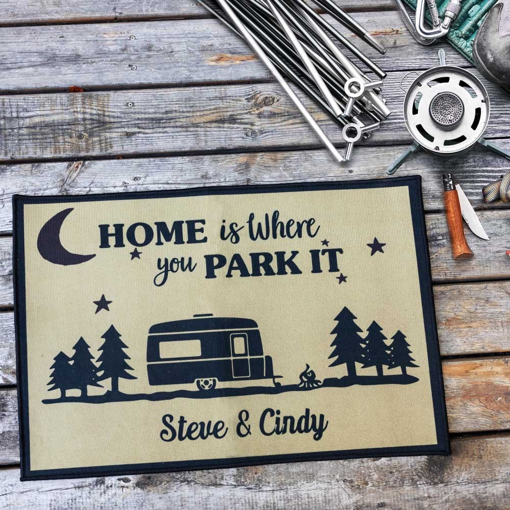 Personalized Happy Campers RV Doormat, Custom Family Name Camping RV Door Mat, RV Camping Gifts Accessories for Inside Outside