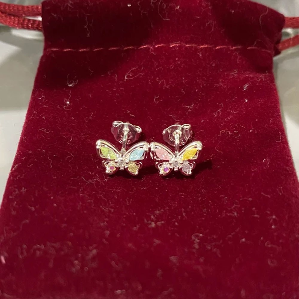925 Sterling Silver Crystal Colourful Butterfly Stud Earrings Women's Jewellery