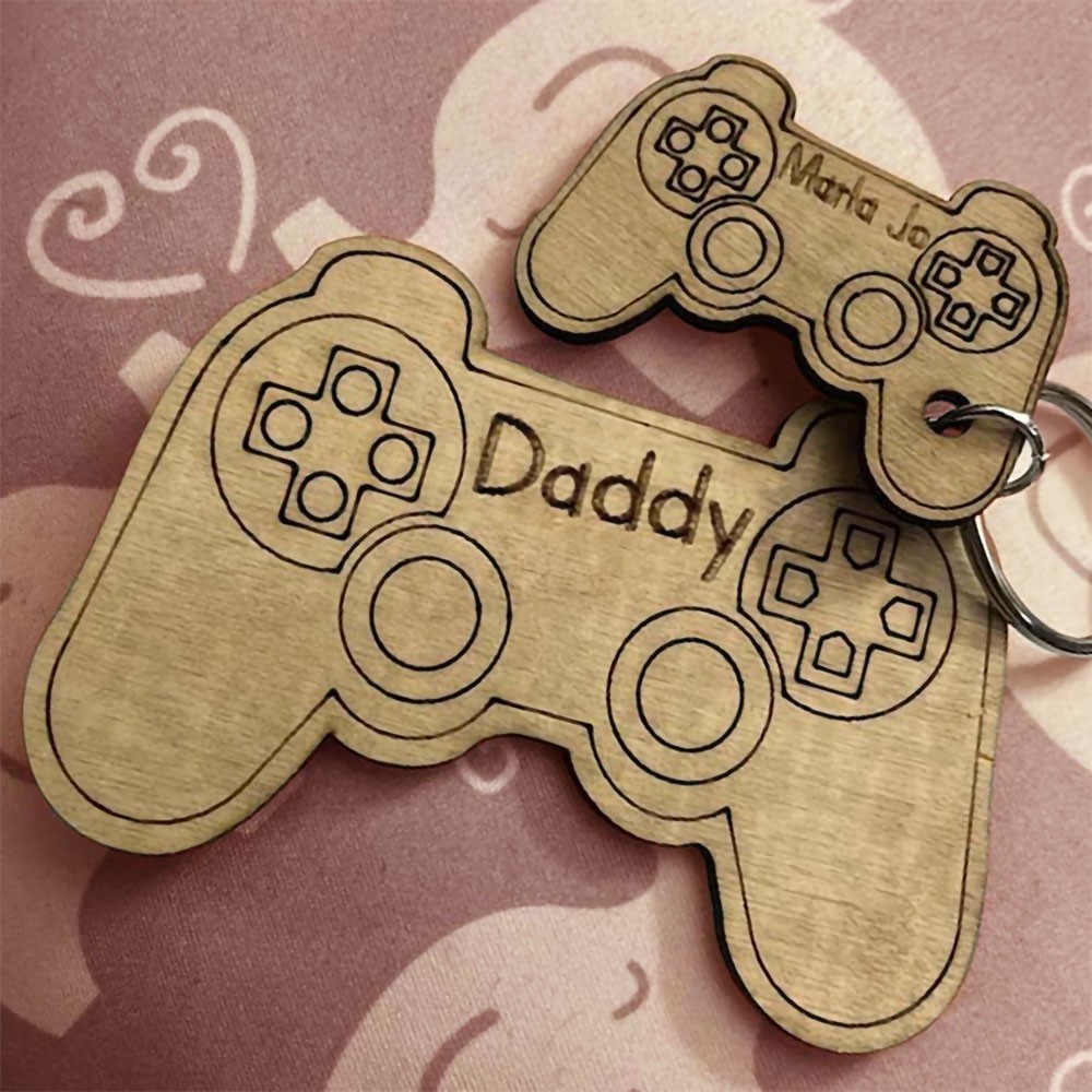 Personalized Video Game Keychain, Wooden Keychain, Game Controller Key Chain, Father's Day Gift