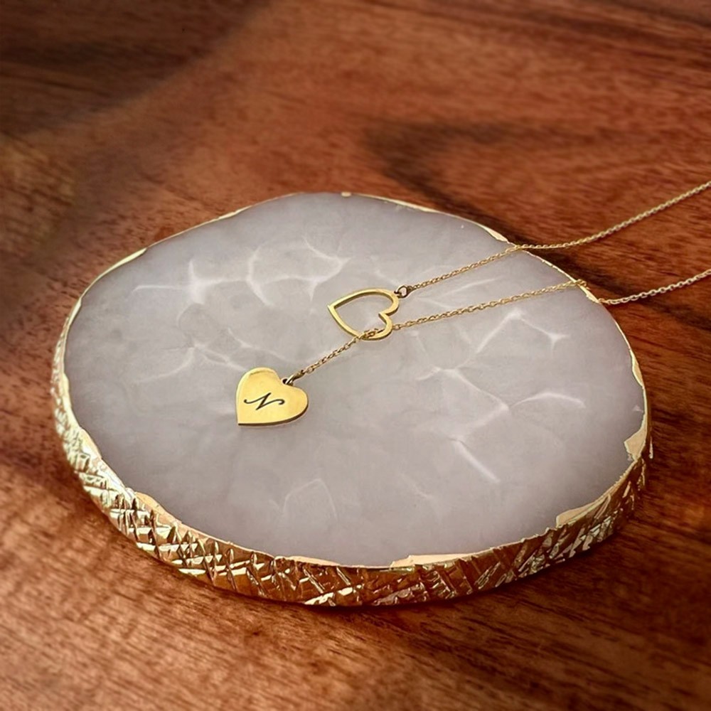 Heart Lariat Necklace with Initial, Personalized Y Necklace with Heart