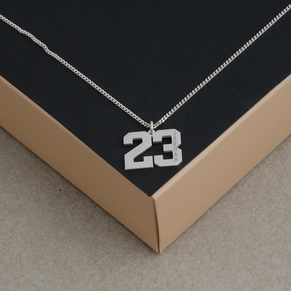 Custom Number Men Necklace, Silver Number Jewelry, Personalized Gift for Him, Number Pendant, Yellow Gold Number Necklace