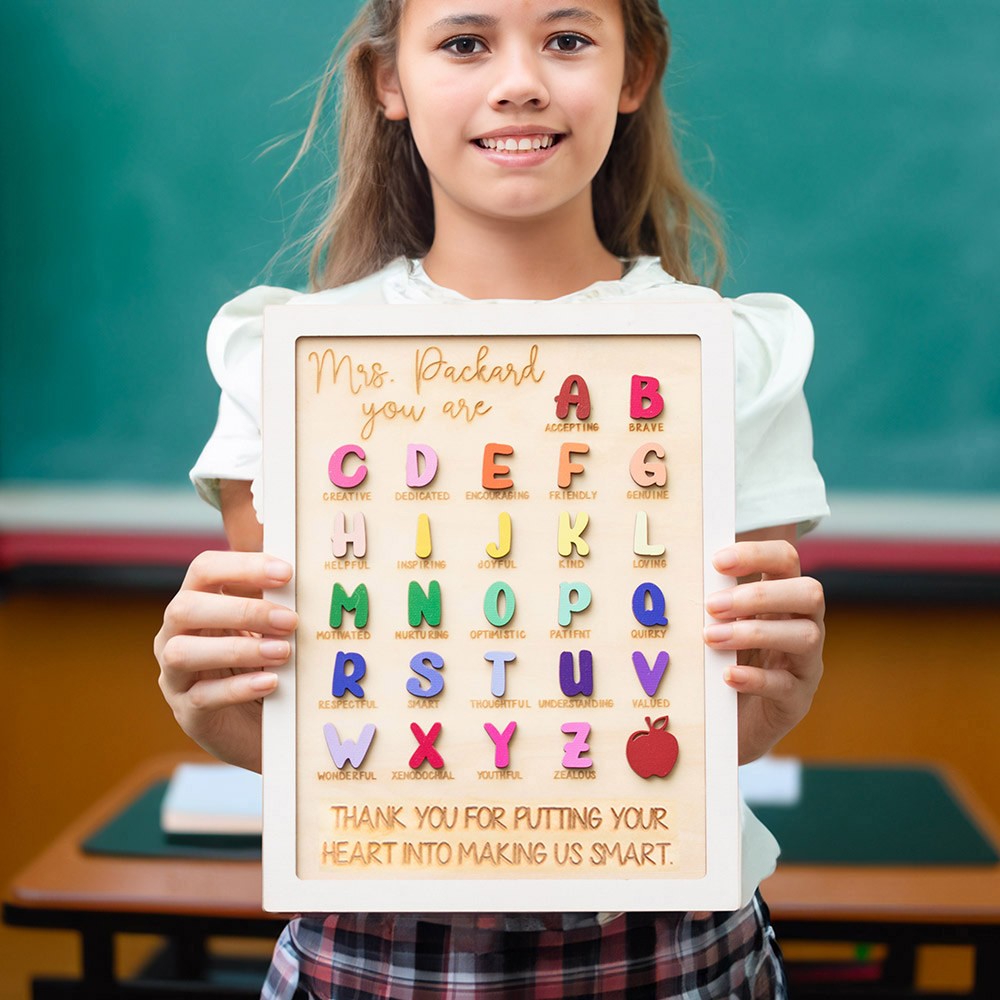Segni di classe dell'alfabeto personalizzati, ornamento dell'alfabeto, arredamento della classe, segni di affermazione, sussidi didattici di classe, regali di apprezzamento dell'insegnante