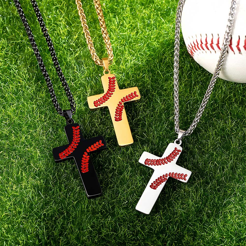 Baseball Bat Cross Pendant Necklace For Boy Men Women With 24