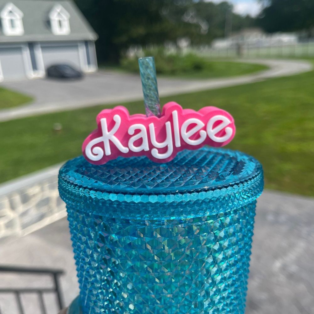 Custom Name Pink Style Straw Toppers Set of 2PCS, Starbucks Charms, Party Favors