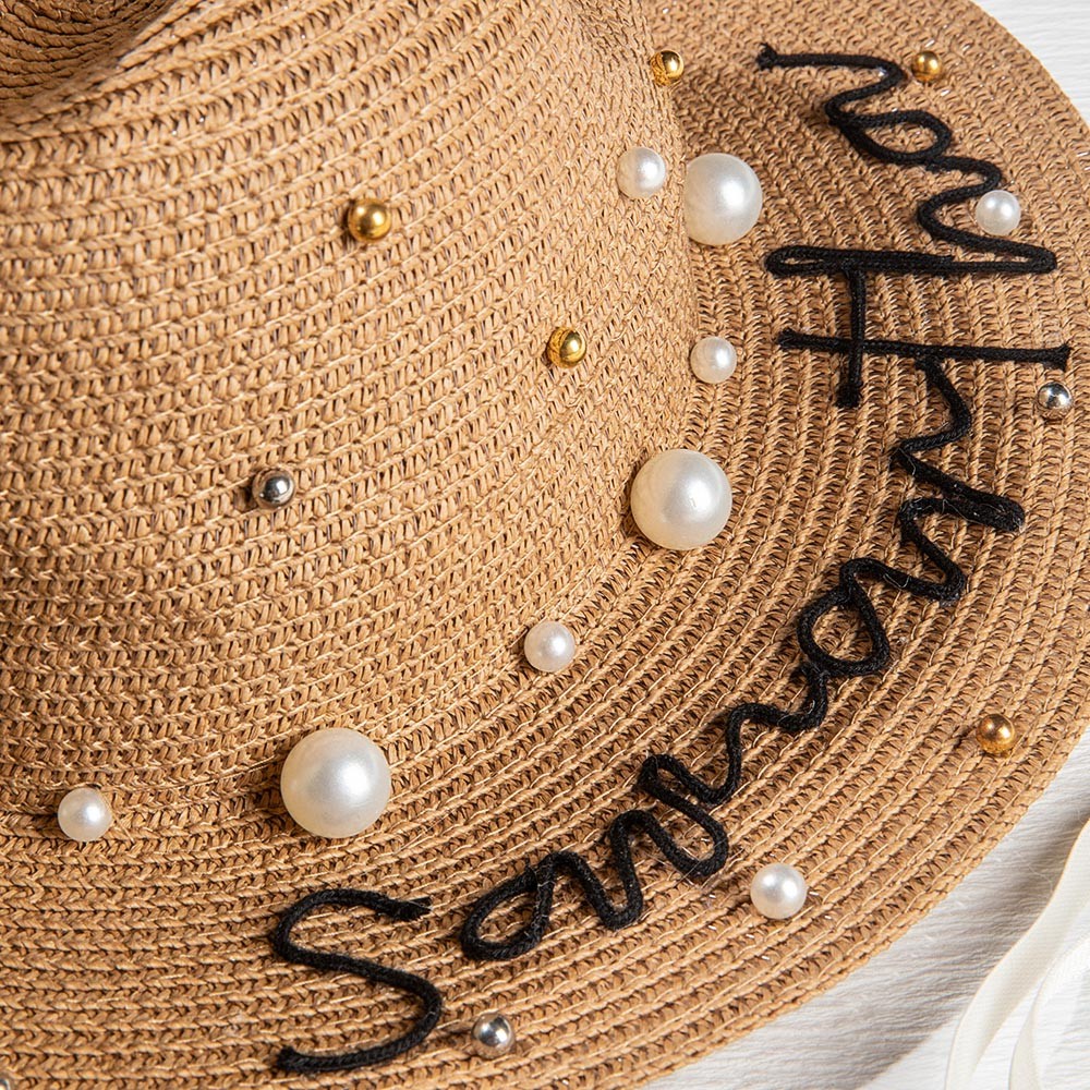 Chapeau De Paille Barts Caledona - Chapeau De Soleil à Large Bord Pour Plage Et Jardin | Taille Ajustable, Motif Dentelé Coloré
