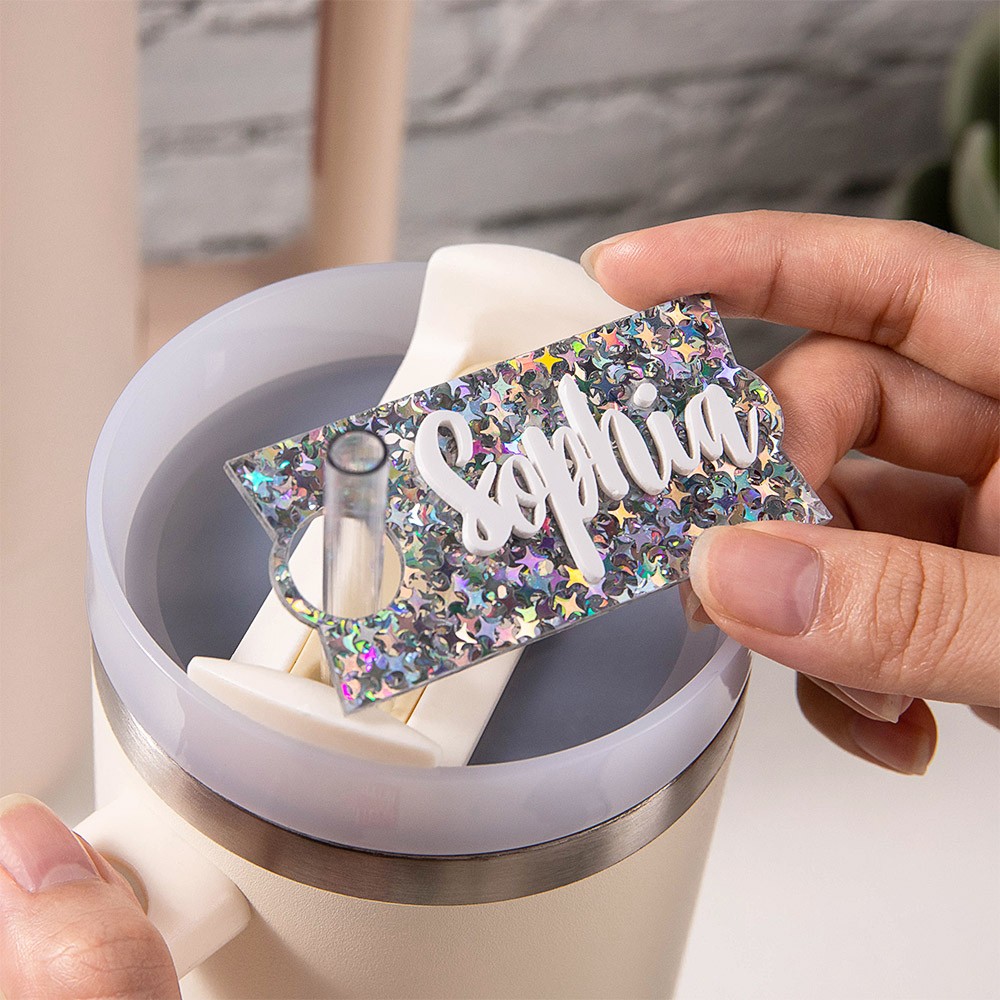 Personalized Name Tag for Tumbler Lid, Tumbler Cup Accessories, Glitter Name Tag, Acrylic Name Tag, Cup Nameplate, Christmas Gift for Kids/Friends