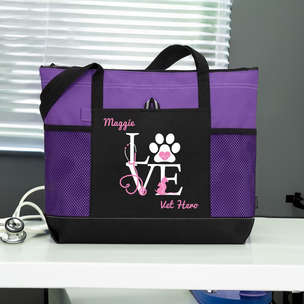 Personalisierte Veterinärtechniker-Einkaufstasche, anpassbare Haustier-Einkaufstasche für die Arbeit, Geschenk für Vet Tech Week, Hunde-Einkaufstasche, Hunde-Mama-Geschenke für Frauen
