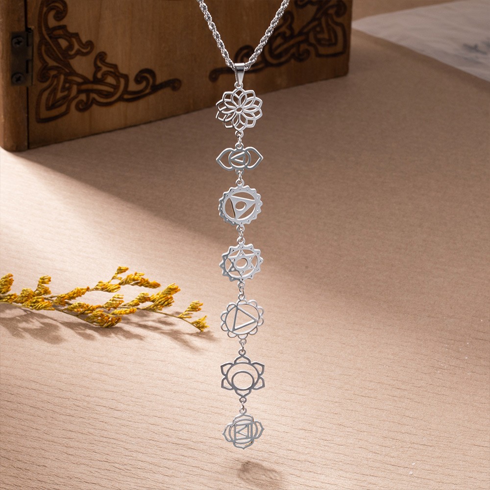 Dainty 7 Chakra Necklace, Yoga Symbol Necklace, Healing Necklace, Sterling Silver Necklace, Yoga Jewelry, Spiritual Jewelry, Yoga Lovers Gift