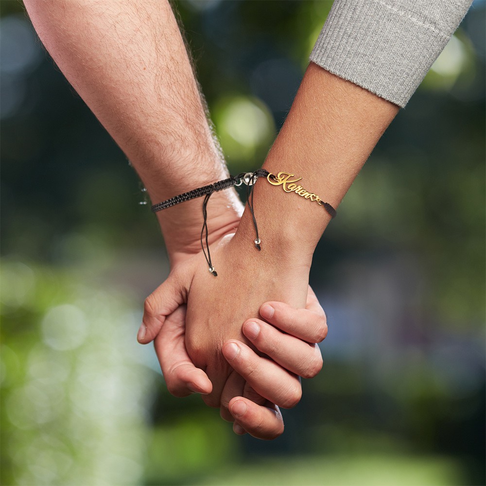 Personalisierte geflochtene passende Armbänder, 2er-Set, individuelle Namensversprechensarmbänder, verstellbare Armbänder, Attraktionsbeziehungsarmbänder für Paare