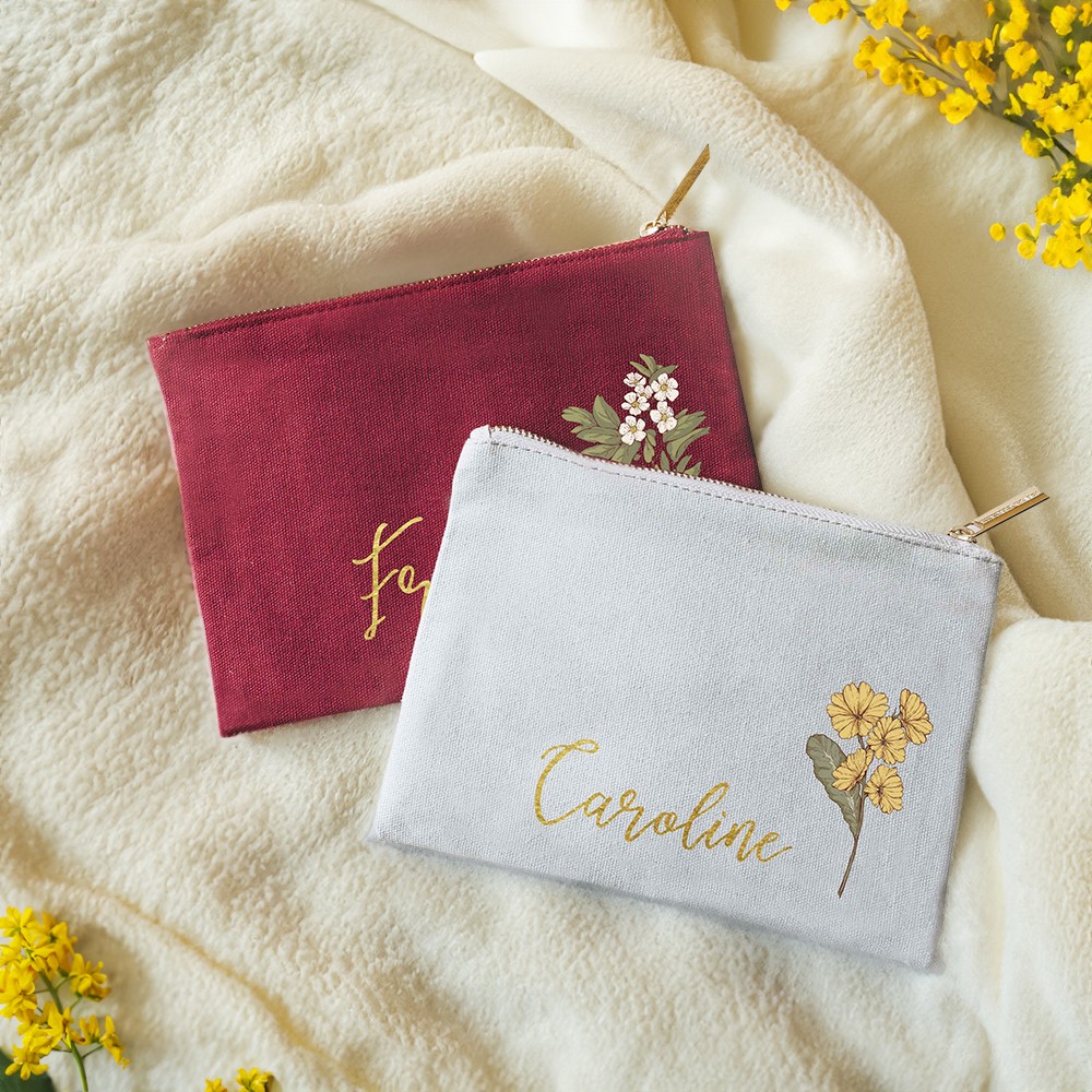 Personalisierte Make-up-Tasche mit Geburtsblumen