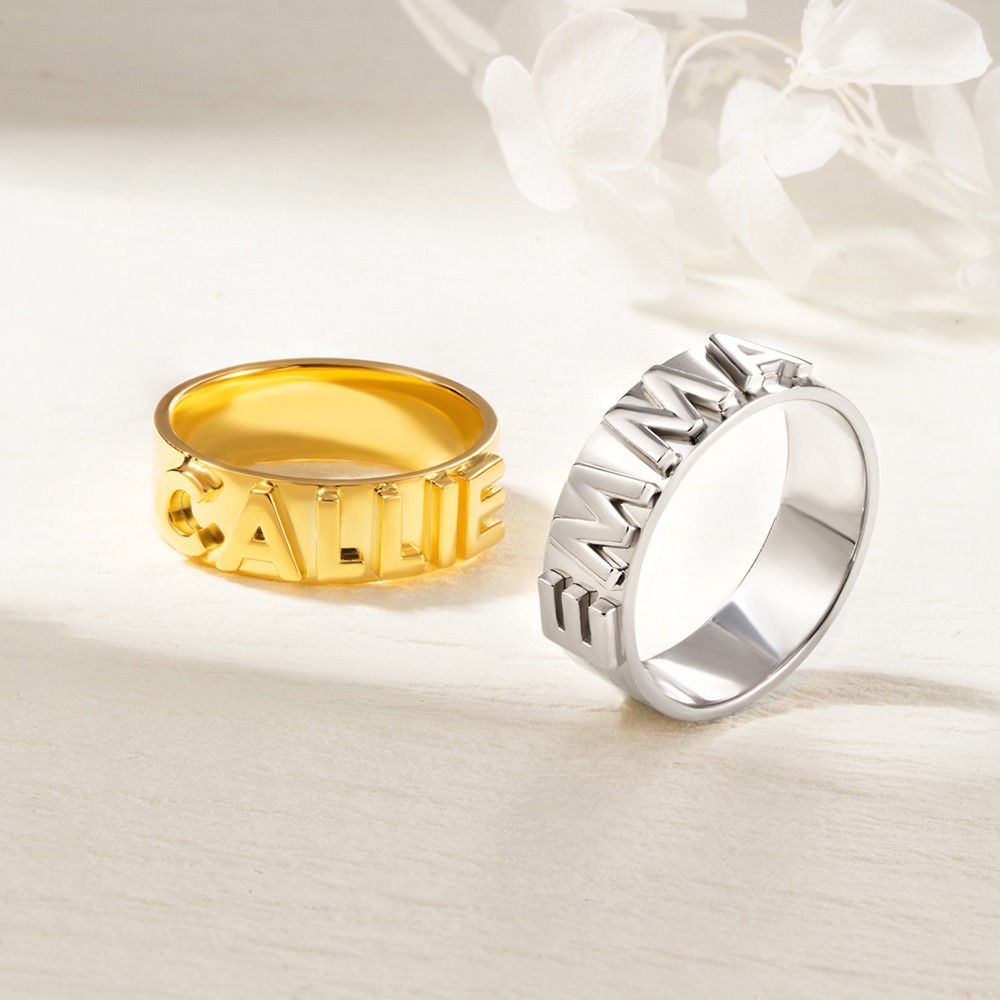 Aangepaste 18K Gold Block Ring met Zirkonia, Sterling Zilver 925 Sieraden, Stapelbare Statement Ring, Verjaardag/Kerst/Moederdagcadeau voor vrouwen/meisjes