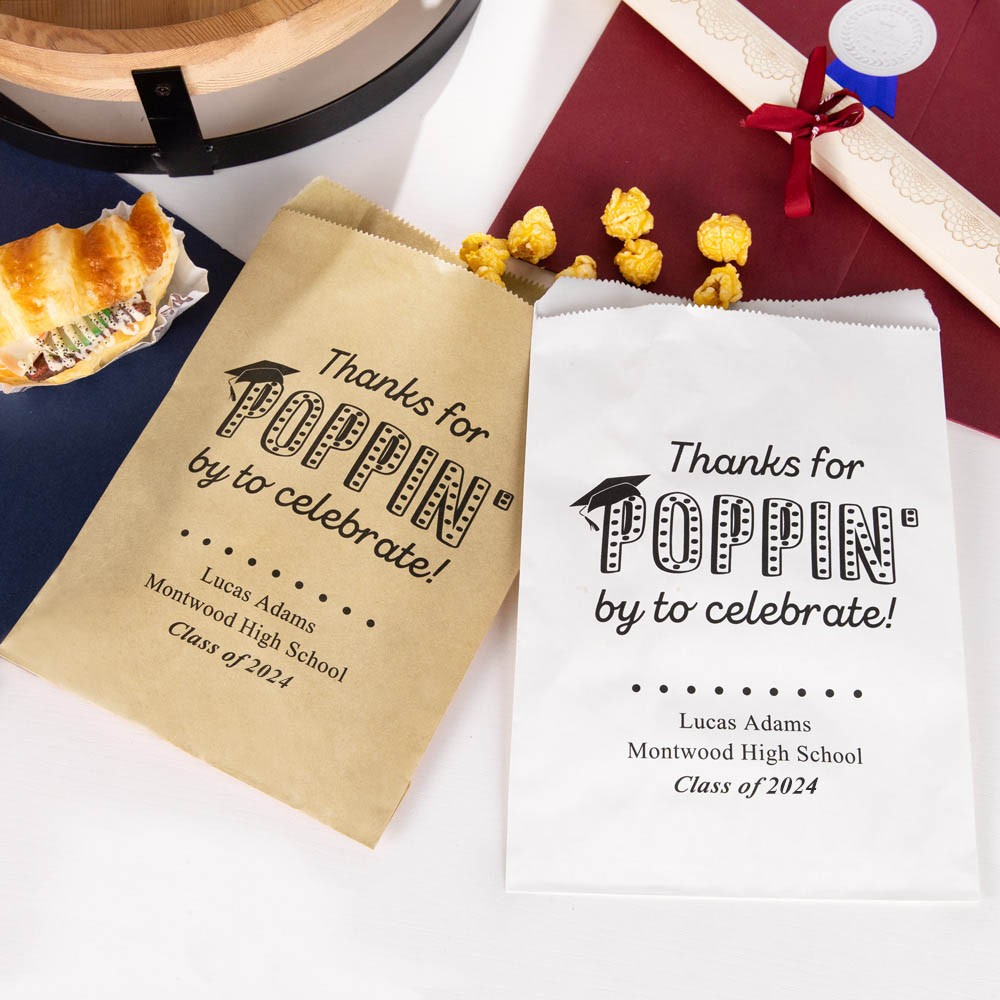 Benutzerdefinierte Abschluss-Popcorn-Tüten-Set mit 20 Stück, Abschluss-Geschenktüten, Abschluss-Party-Dekorationen Klasse 2023, Geschenk für Absolventen/Familie/Freunde