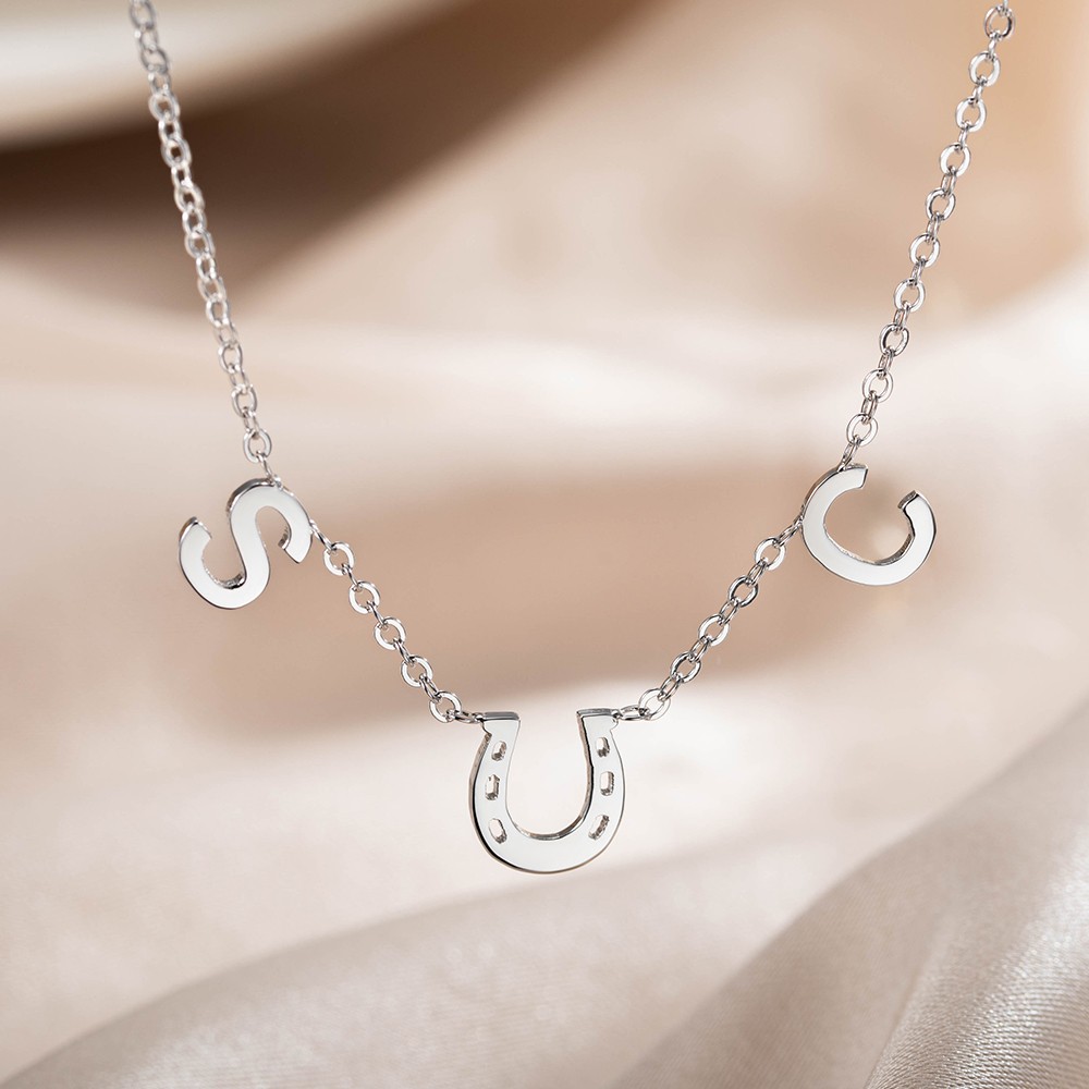 Personalized Horseshoe Necklace with Two Initials, Lucky Charm Necklace, Birthday/Wedding/Anniversary Gift for Horse Lover/Bride/Mom/Best Friend