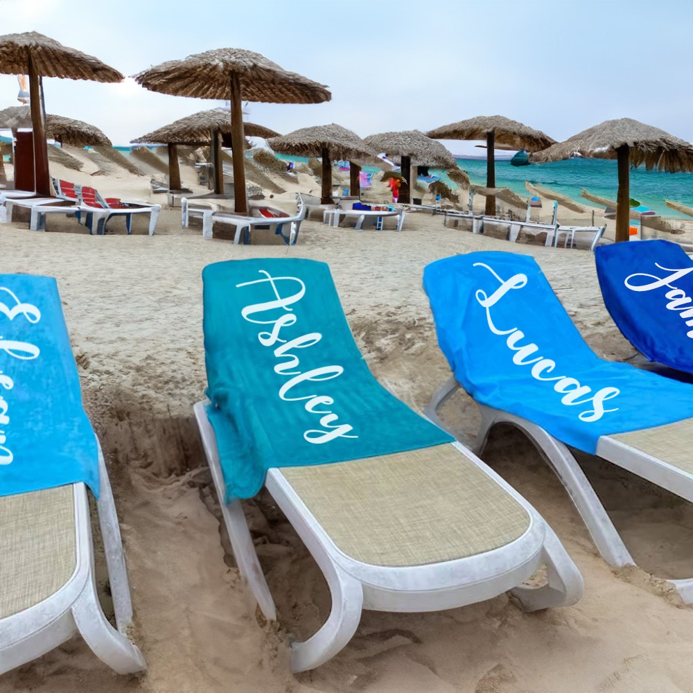Personalisiertes Strandtuch mit Namen und mehreren Farben, individuelles Poolhandtuch aus superfeiner Faser, monogrammiertes Strandtuch, Urlaubsgeschenk für Reisende/Familie