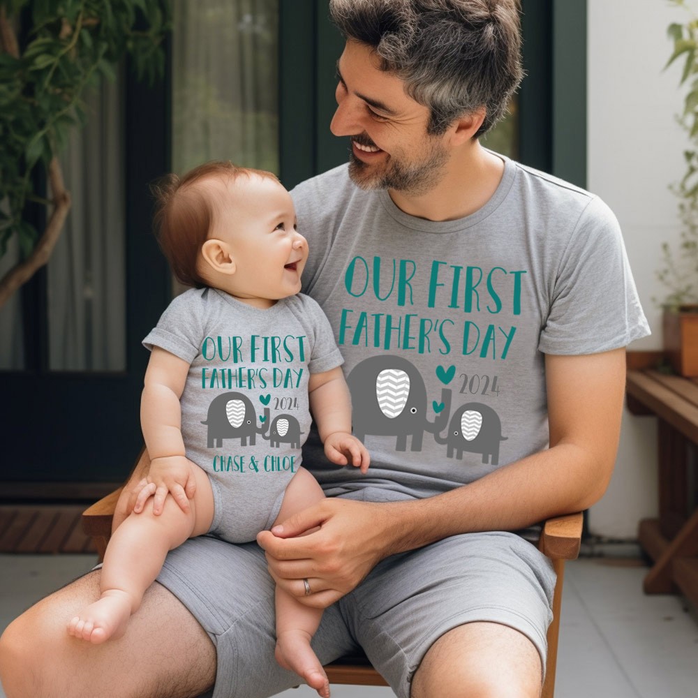 Personalisierte Elefanten-Eltern-Kind-Shirts, unser erstes Vatertagsshirt, Elefantenshirt, Baumwoll-Vater- und Baby-passende Shirts, Geschenk für Papa/Opa
