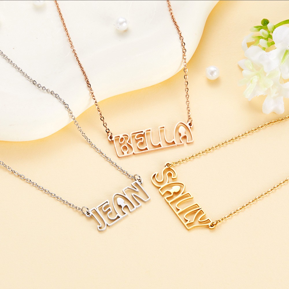 Personalized Name Hollow Font Necklace, Custom Name Letter Necklace, Dainty Silver Necklace, Name Jewelry, Valentine's Day/Birthday Gifts Gift for Her