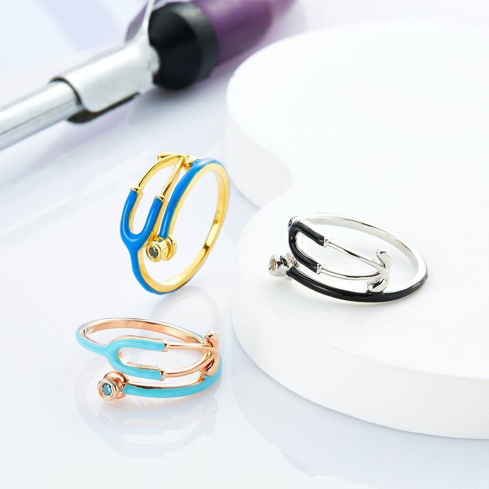 Personalized Birthstone Stethoscope Ring, Stethoscope Enamel Ring, Nurse Ring, Doctor Ring, Enamel Ring