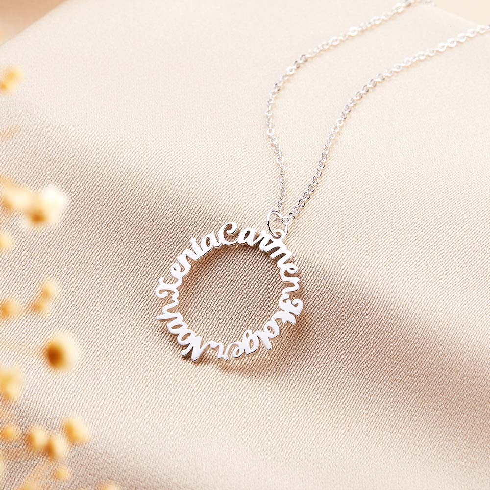 Personalized Name Vintage Circle Necklace, Custom Multiple Name Necklace, Mom Necklace, Women's Jewelry, Birthday Gift, Gift for Mom/Wife/Girlfriend