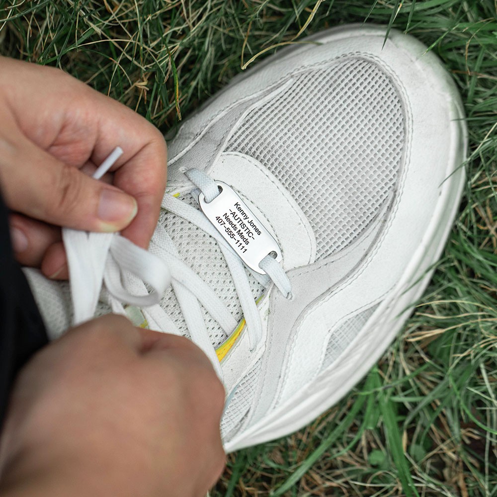 Personalized Shoe Tag For Runners & Cyclists, Emergency ID For Autistic Kids, Sport Shoe Lace