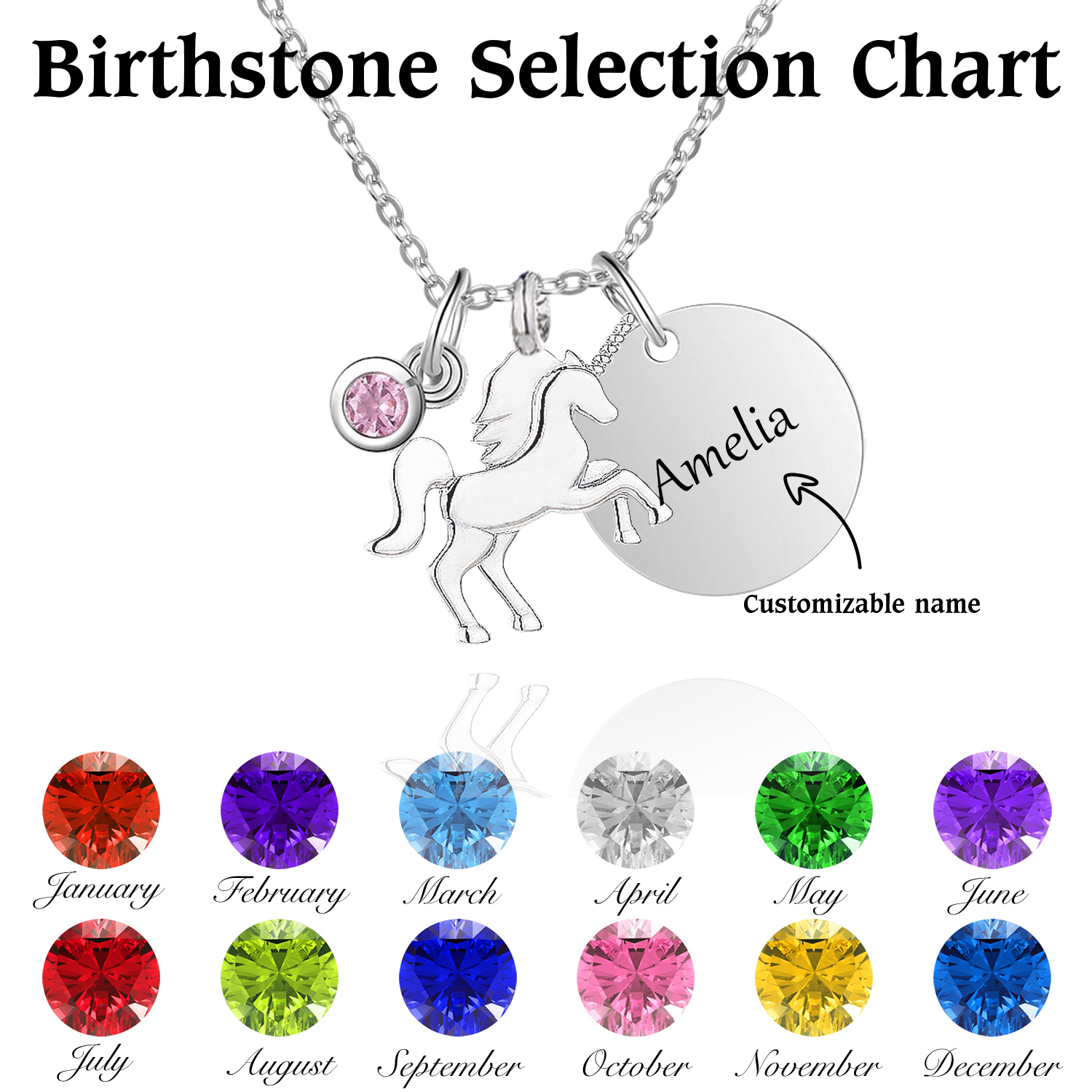 Unicorn Pendant with Birthstone