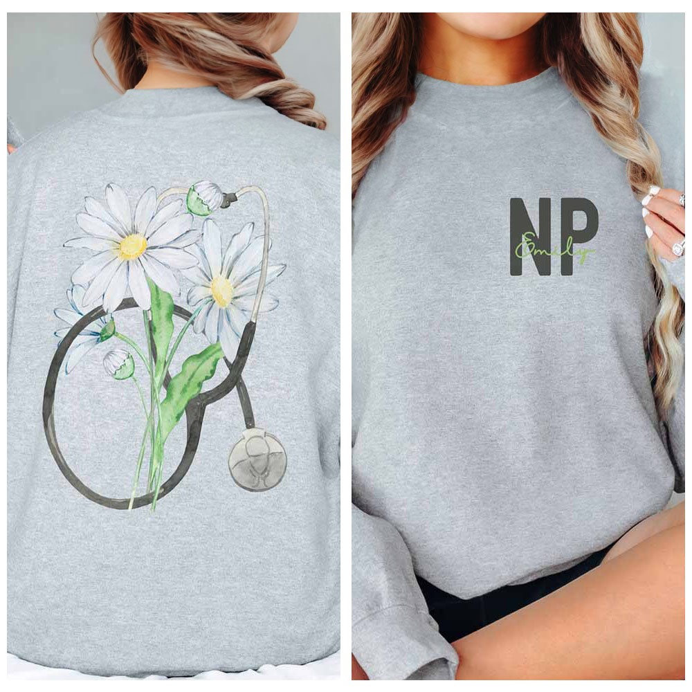 Personalized Birth Flower Stethoscope Nurse Shirt, NP Crewneck Nurse T ...