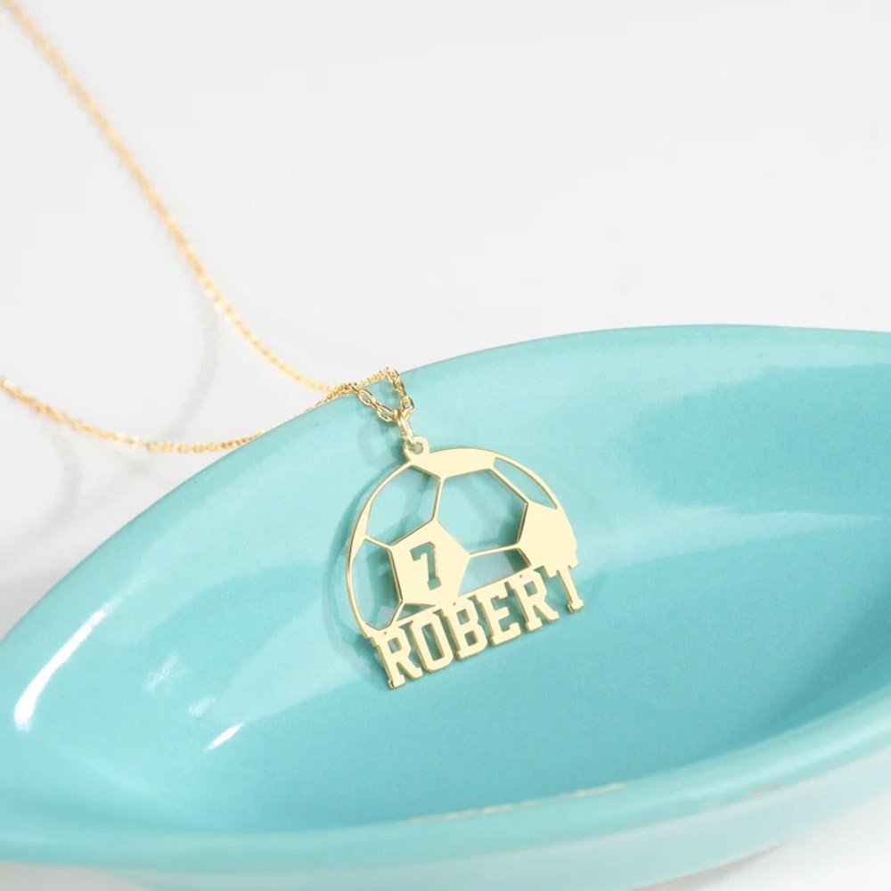 Custom Name Number Soccer Necklace, Personalized Soccer Pendant Jewelry, Football Charm, Gift for Soccer Player