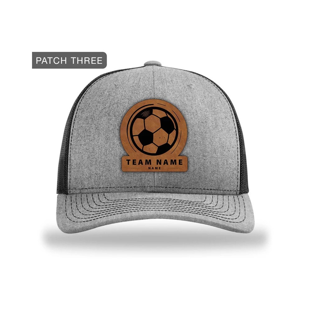 Custom Name Team Soccer Hat, Unique Design Leather Patch Cap, Gift for Ball Lover, Gift for Him