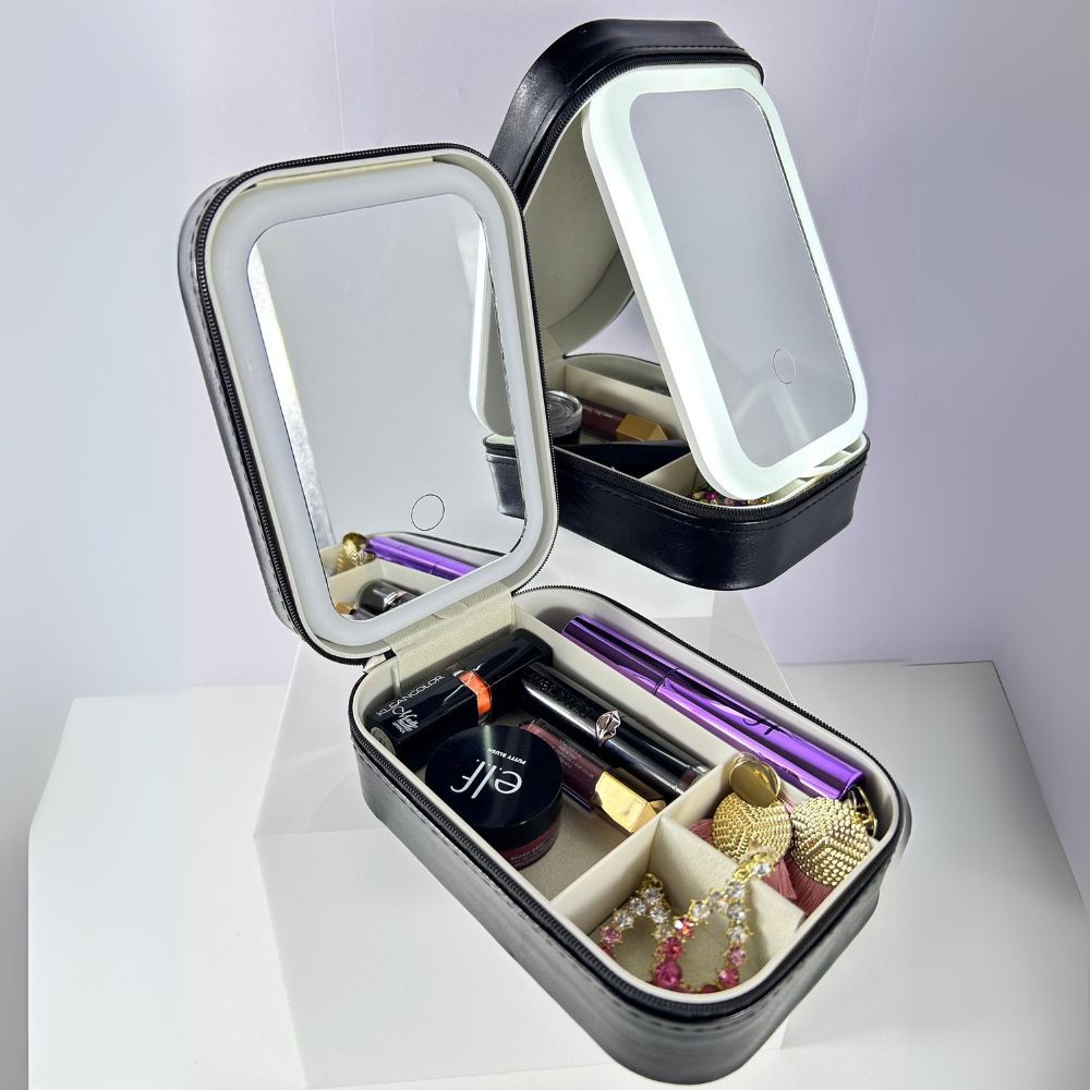 Personalized Cosmetics Storage Box Jewelry Box with LED Light, Portable Makeup Travel Box, Suitable for Women and Girls, 3-color Adjustable Light, Multiple Colors Optional