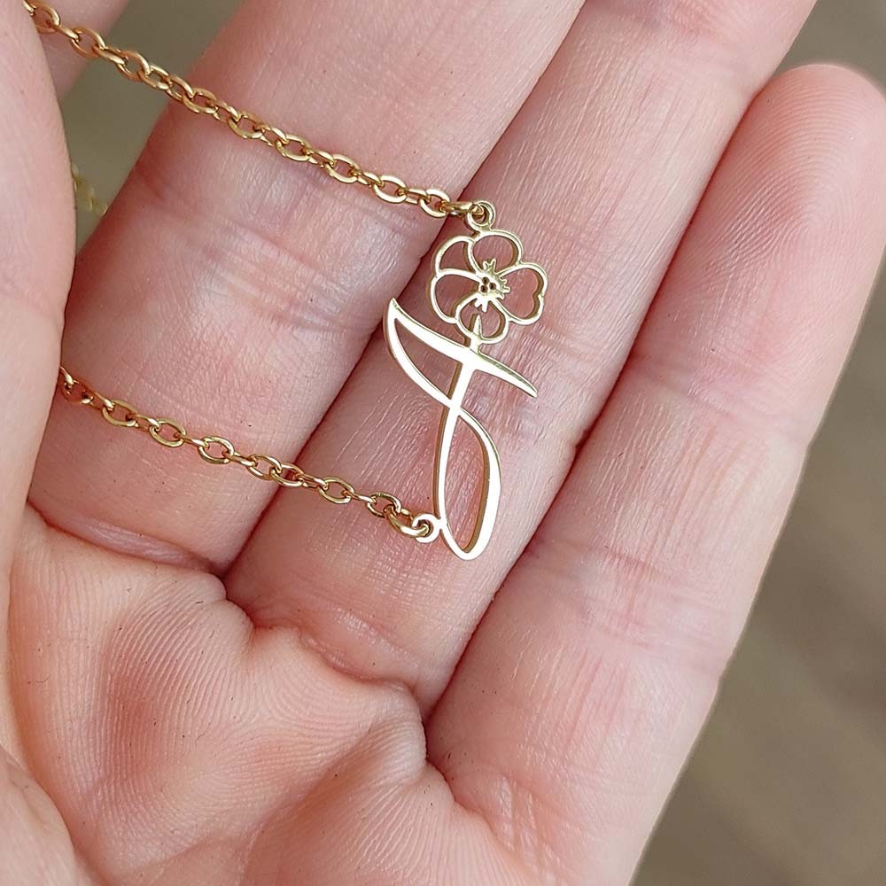 Personalized Birth Flower Jewelry, Custom Initial Charm with Birth Flower, Letter Birth Flower Necklace, Birth Month Initial Pendant