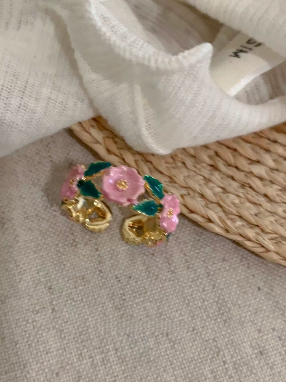 French Vintage Enamel Rose Ring, Unique, Exquisite, High-End Design for Women