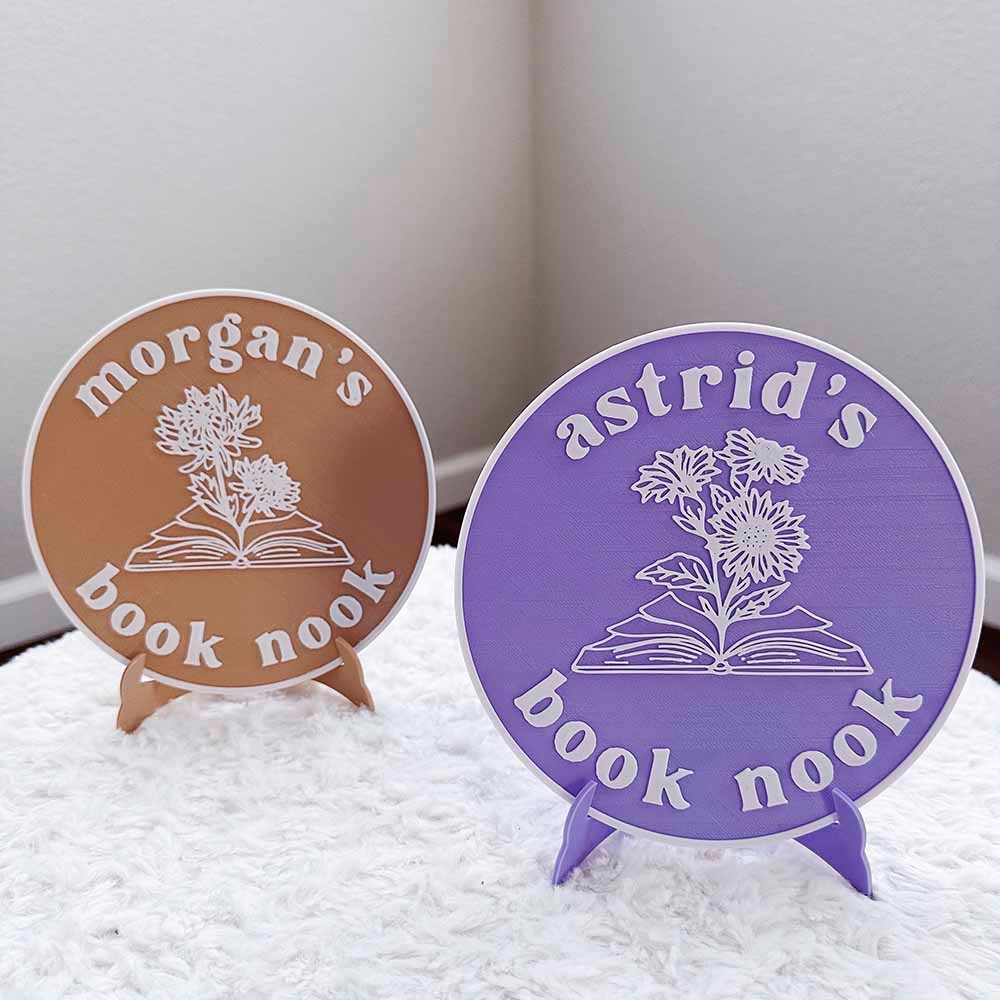 Personalized Bookshelf Sign with Birth Month Flower, Custom Name 3D Printed Book Nook Decorate, Bookish Decor, Book Lover Gift, Gift for Reader