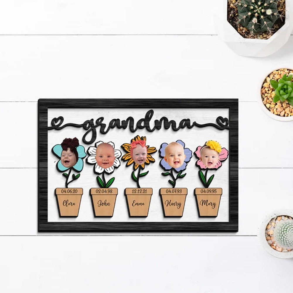 Personalized Name Grandma's Garden Wooden Sign, Custom Wooden Art with Grandkids Photo, Room Decor, Mother's Day Gift, Gift for Grandma from Kid