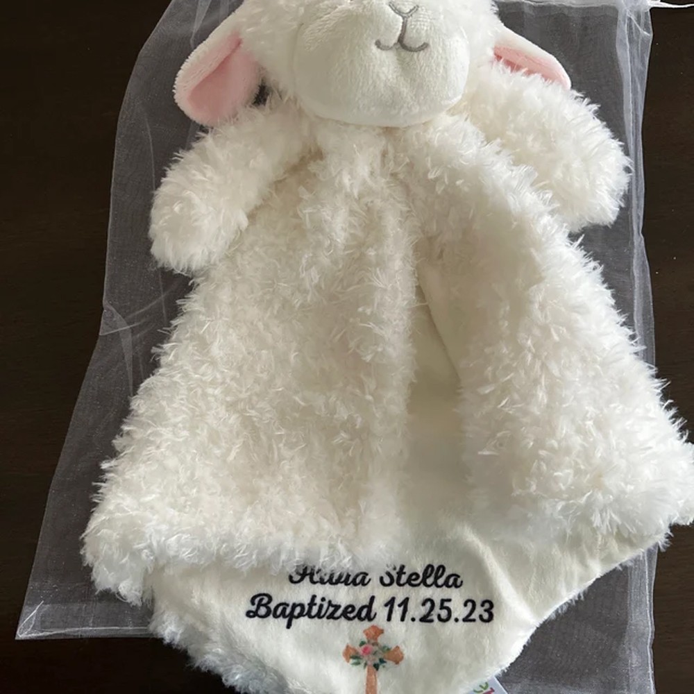 Personalized Name Baptism Lamb Plush, Custom Date Baptism Baby Blanket, Baptism Keepsake, Baby Baptism Gift