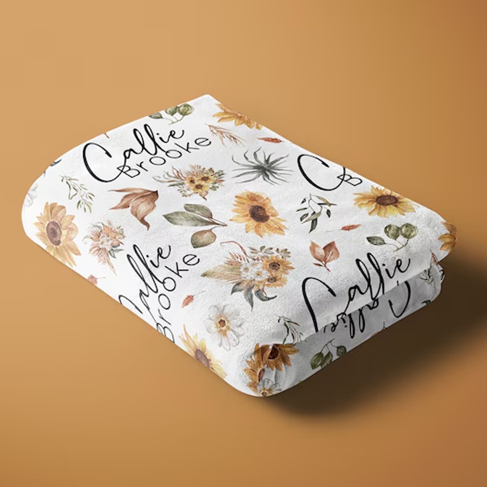 Personalized Baby Name Swaddle, Custom Sunflower Swaddle, Baby Shower Gift, Custom Baby Gift, Baby Keepsake, Sunflower Baby
