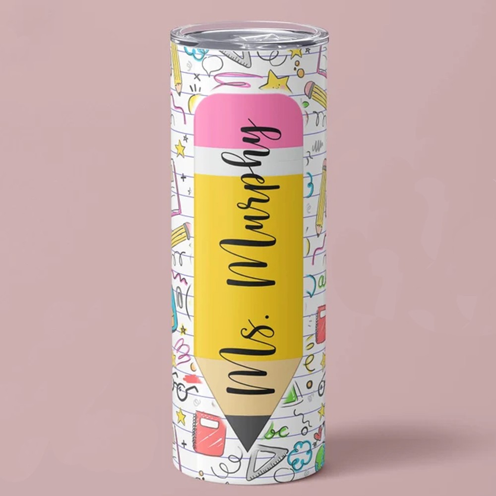 Personalized Teacher Name Cute Doodle Tumbler, Custom Pencil Tumbler, Back to School Gift, Teacher Appreciation Gift