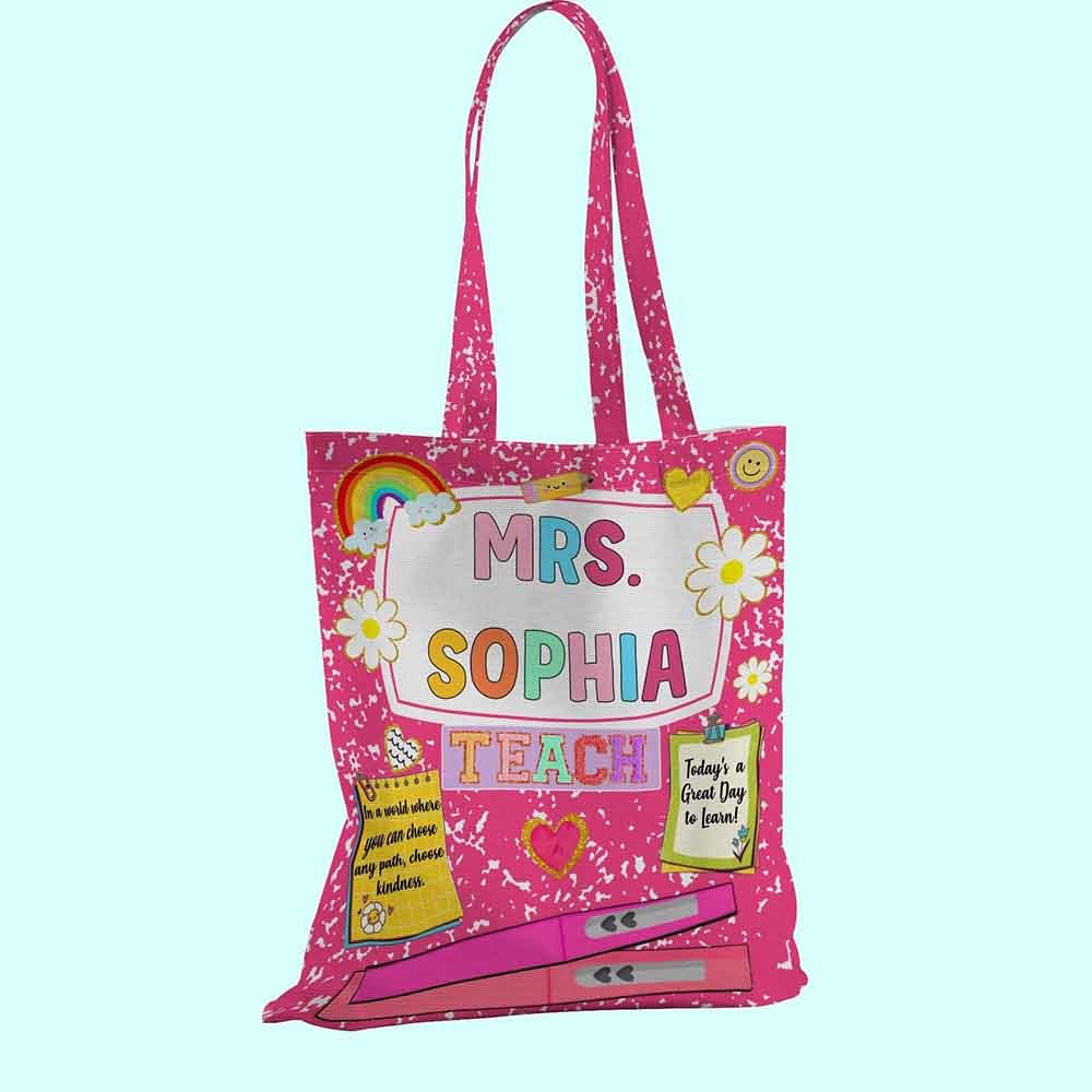 Personalization Name Teacher Tote Bag, Teacher Appreciation Gift, First Day of School, End of Year, Back To School Gift