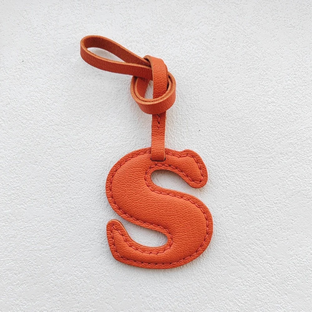 Personalized Letter Genuine Leather Bag Charm, Custom Initial Handmade Keychain, Purse Accessories, Unique Gifts for Her/Him