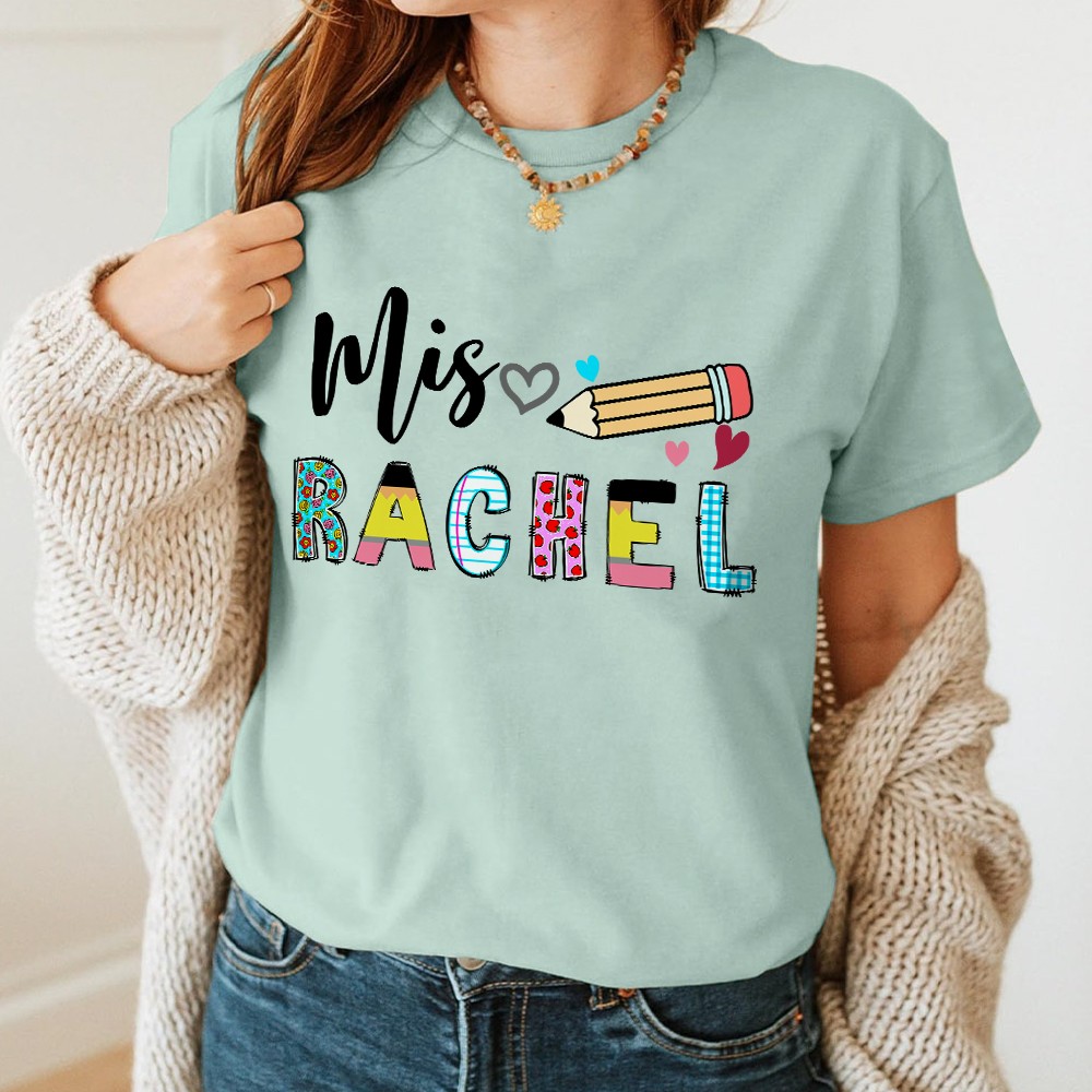 Pencil Apple Ruler Design T-Shirt