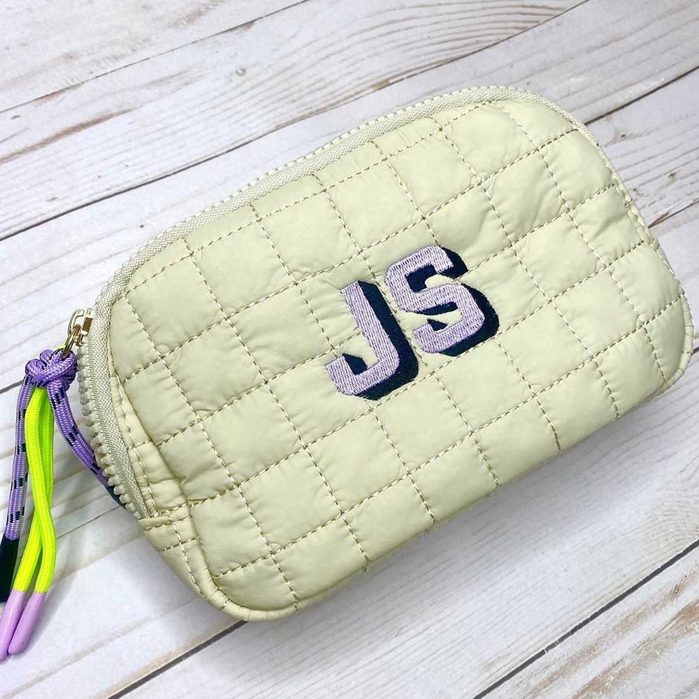 Personalized Monogrammed Quilted Crossbody Belt Bag | Baseball Striped Strap Puffer Fanny Pack | Custom Mom Birthday Gift