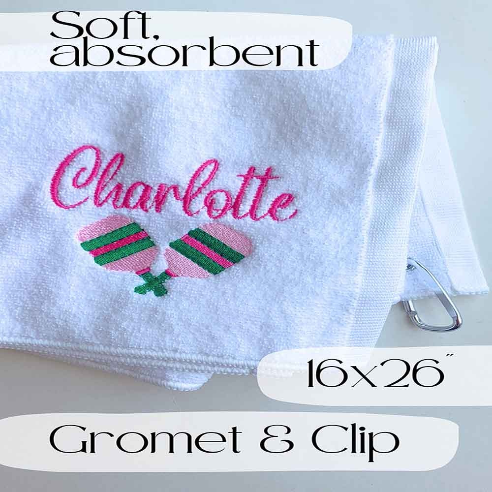 Personalized Embroidered Name Pickleball Sweat Towel with Grommet & Clip, Custom Initials Pickleball, Towel Gift for Pickleballer/Her