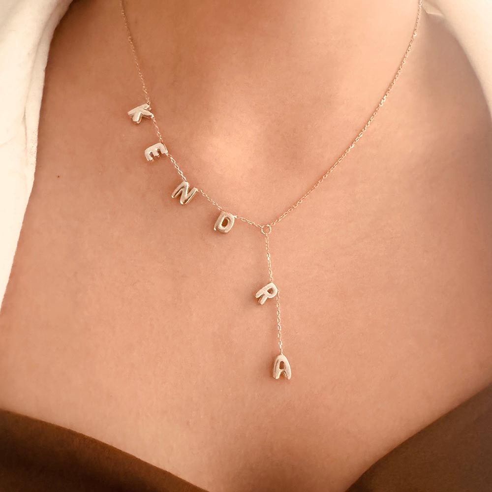 Personalized Initials Lariat Name Necklace, Bubble Letters Name Necklace, Lariat Y Name Necklace, Dainty Name Necklace, Bubble Letters Name Necklace