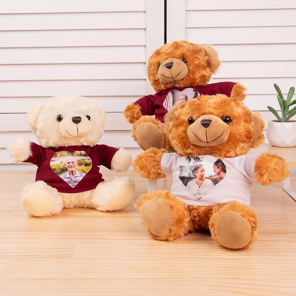 Personalized Cute Plush Stuffed Memory Bear With Heart Photo Shirt or Hoodie, Picture Teddy Bear, Memorial Anniversary Gift for Family Friend